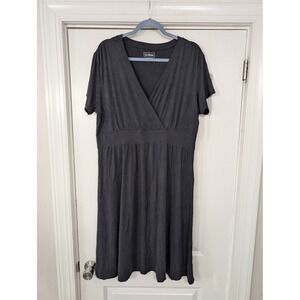 LL Bean Women 1X REG Black Rayon Spandex V Neck Wrap Midi Dress jersey swing